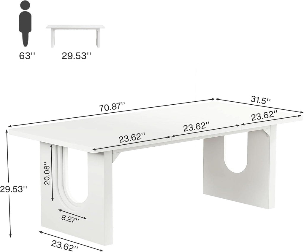 Modern White Dining Table 71 Inch With Wood Pedestal Base