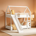 Twin Over Twin Metal Floor Bunk Bed With Slide Playhouse