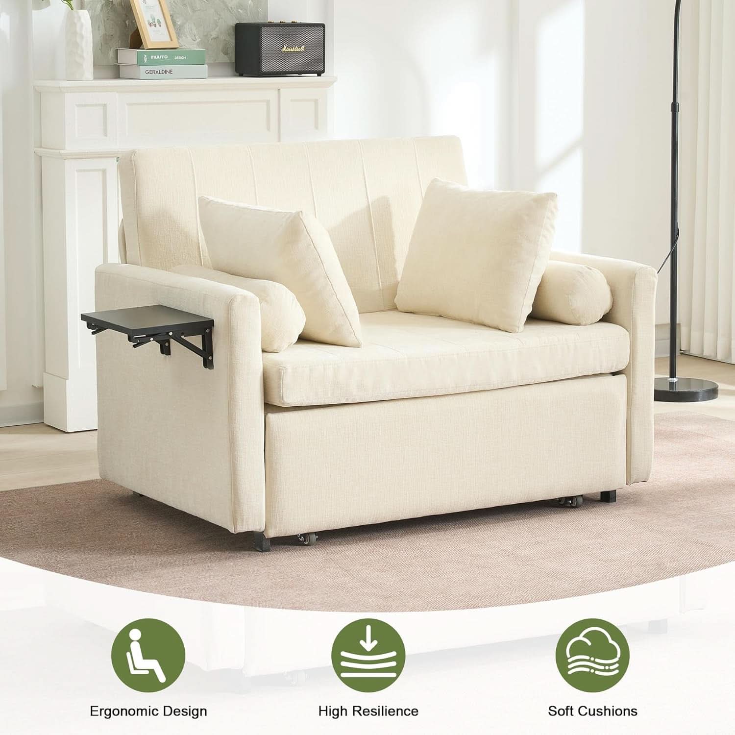 Oversize 45 Inch Sleeper Chair Bed With Wing Table Beige