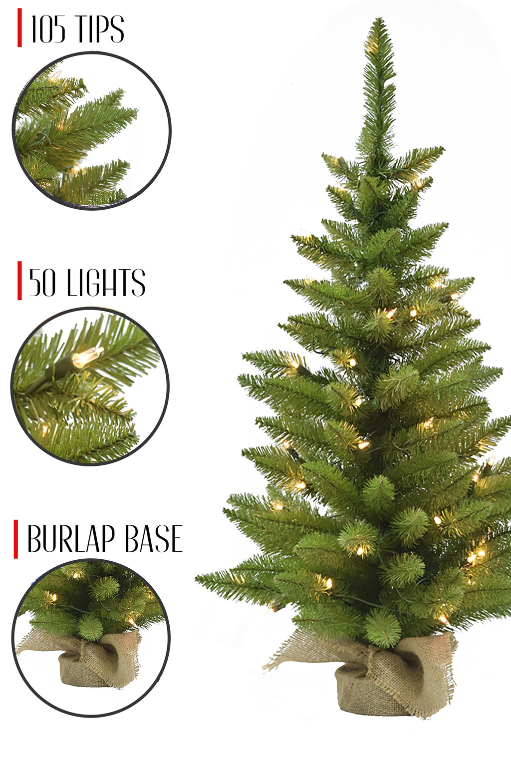 3' Prelit Tabletop Christmas Tree with Burlap Base