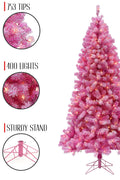 Prelit Pink Christmas Tree with Silver Tinsel Needles Warm White Lights