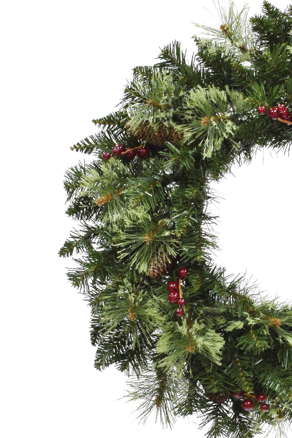 24" Unlit Jasper Mixed Pine Wreath with Pine Cones & Red Berry Clusters