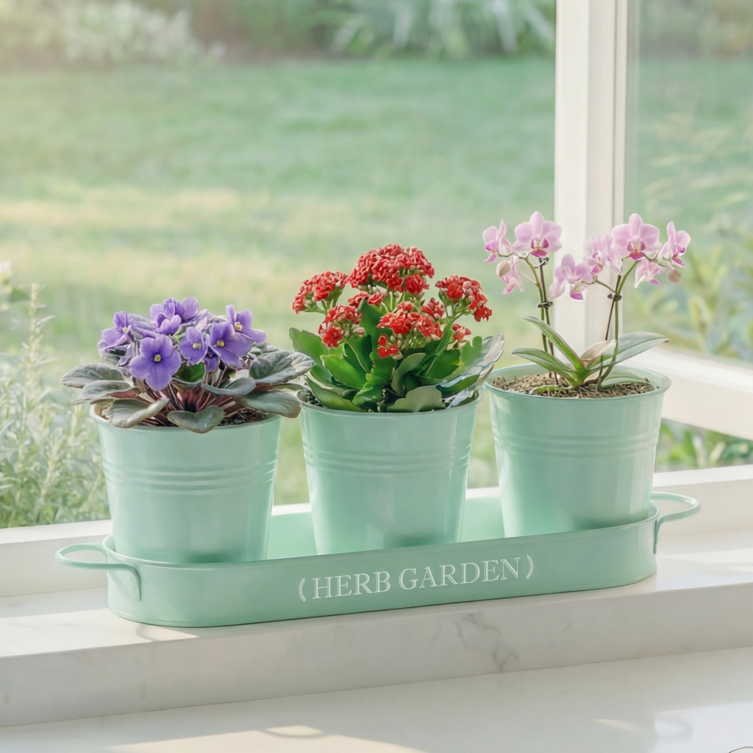 PERFNIQUE Indoor Herb Garden, Herb Planter for Indoor/Outdoor, Farmhouse Plant Pots, Windowsill Herb Garden with Tray(Planter only) Window Pots
