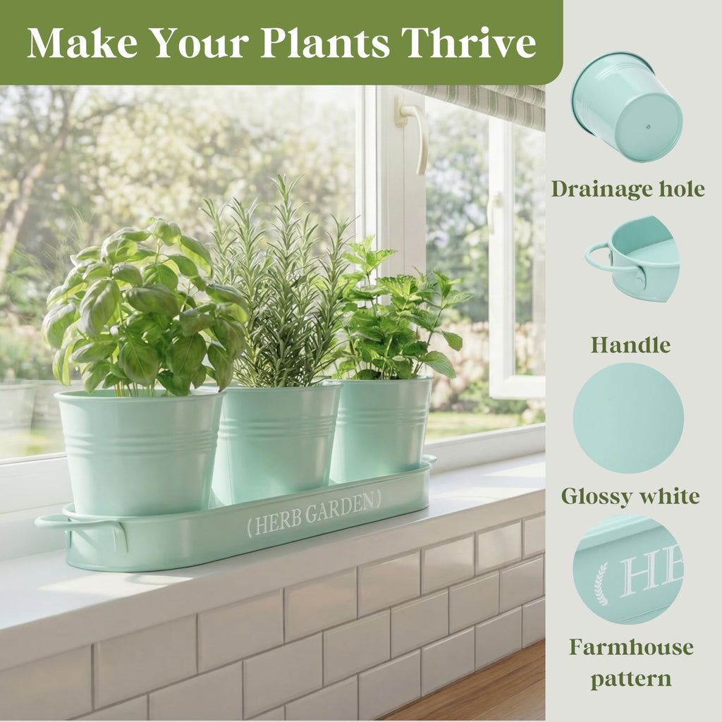PERFNIQUE Indoor Herb Garden, Herb Planter for Indoor/Outdoor, Farmhouse Plant Pots, Windowsill Herb Garden with Tray(Planter only) Window Pots