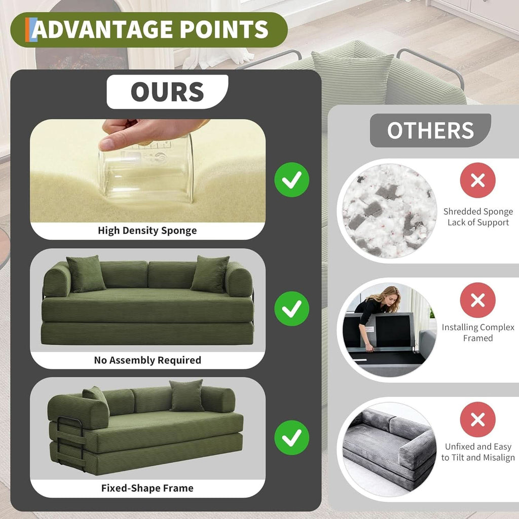 Corduroy Green 79 Inches Inter changeable Plus Sofa Bed