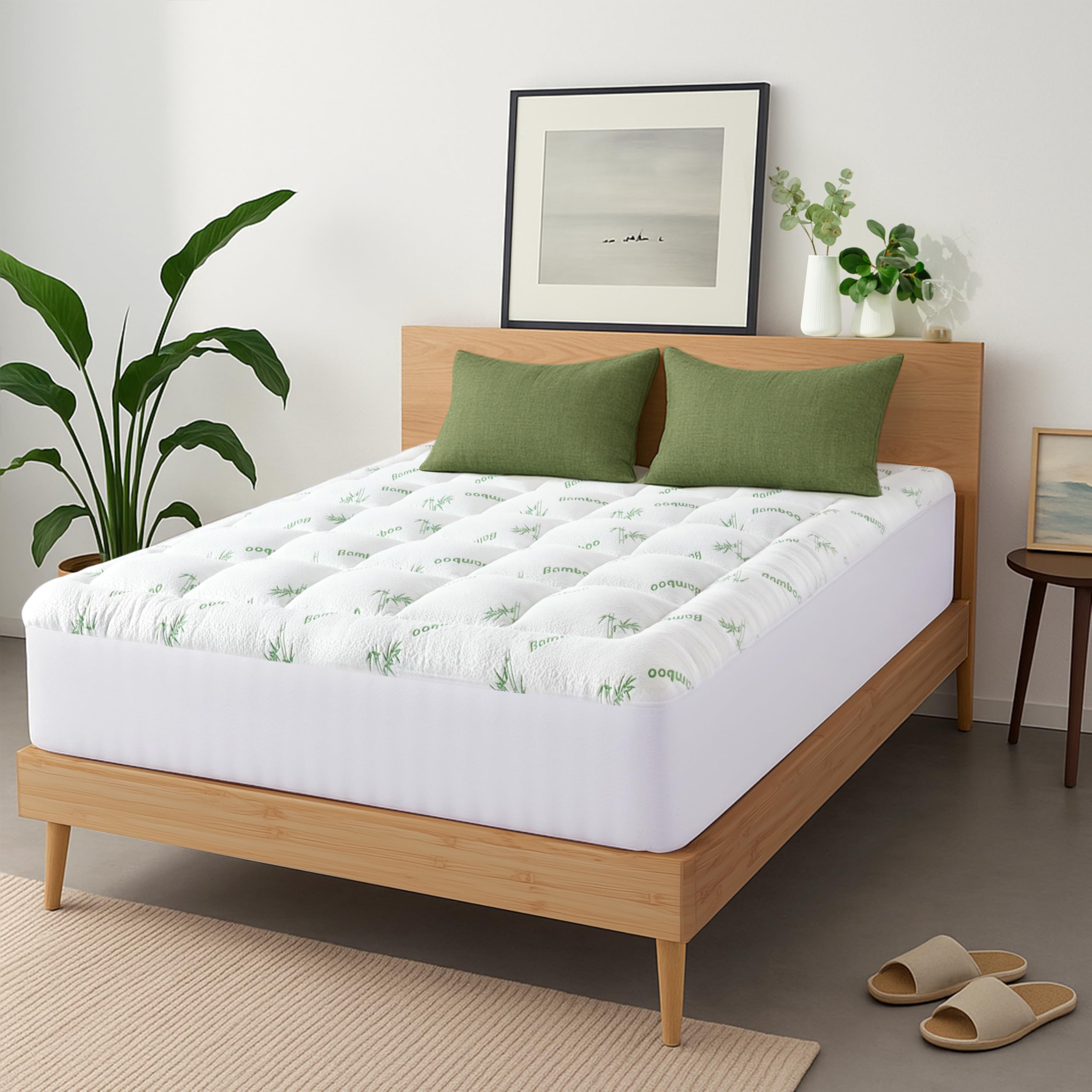 Niagara Sleep Solution Ultra Soft Queen Size Mattress Topper - Rayon Derived from Bamboo Pillow Top Mattress Pad for Back Pain Relief - Naturally Cooling for Hot Sleepers, Green
