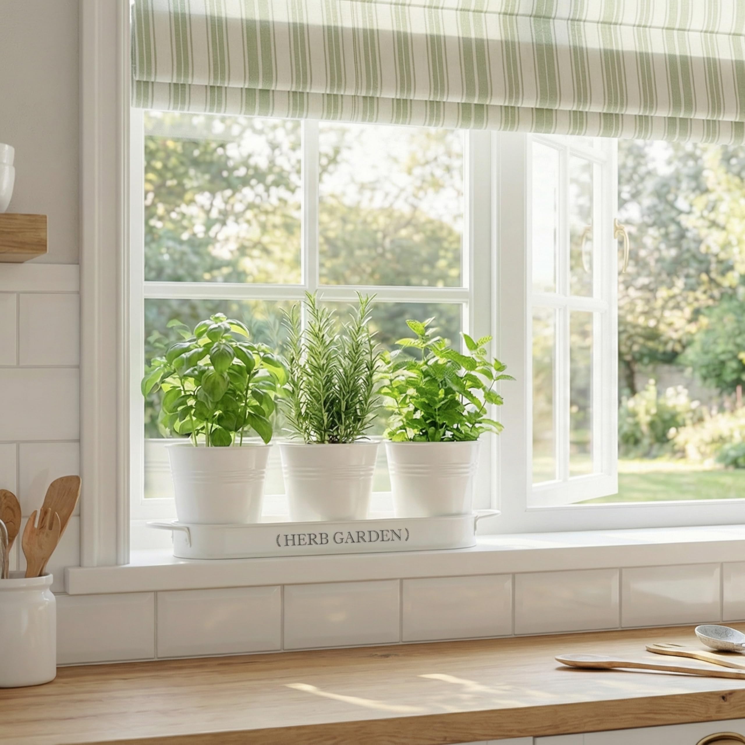 PERFNIQUE Indoor Herb Garden, Herb Planter for Indoor/Outdoor, Farmhouse Plant Pots, Windowsill Herb Garden with Tray(Planter only) Window Pots