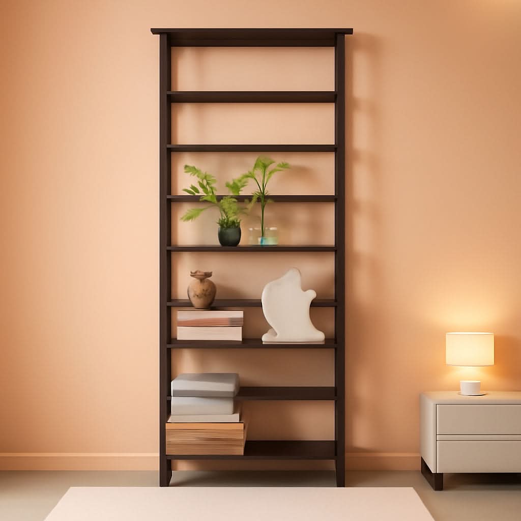 Espresso 5-Shelf Mission Bookcase Solid Wood Tall Storage