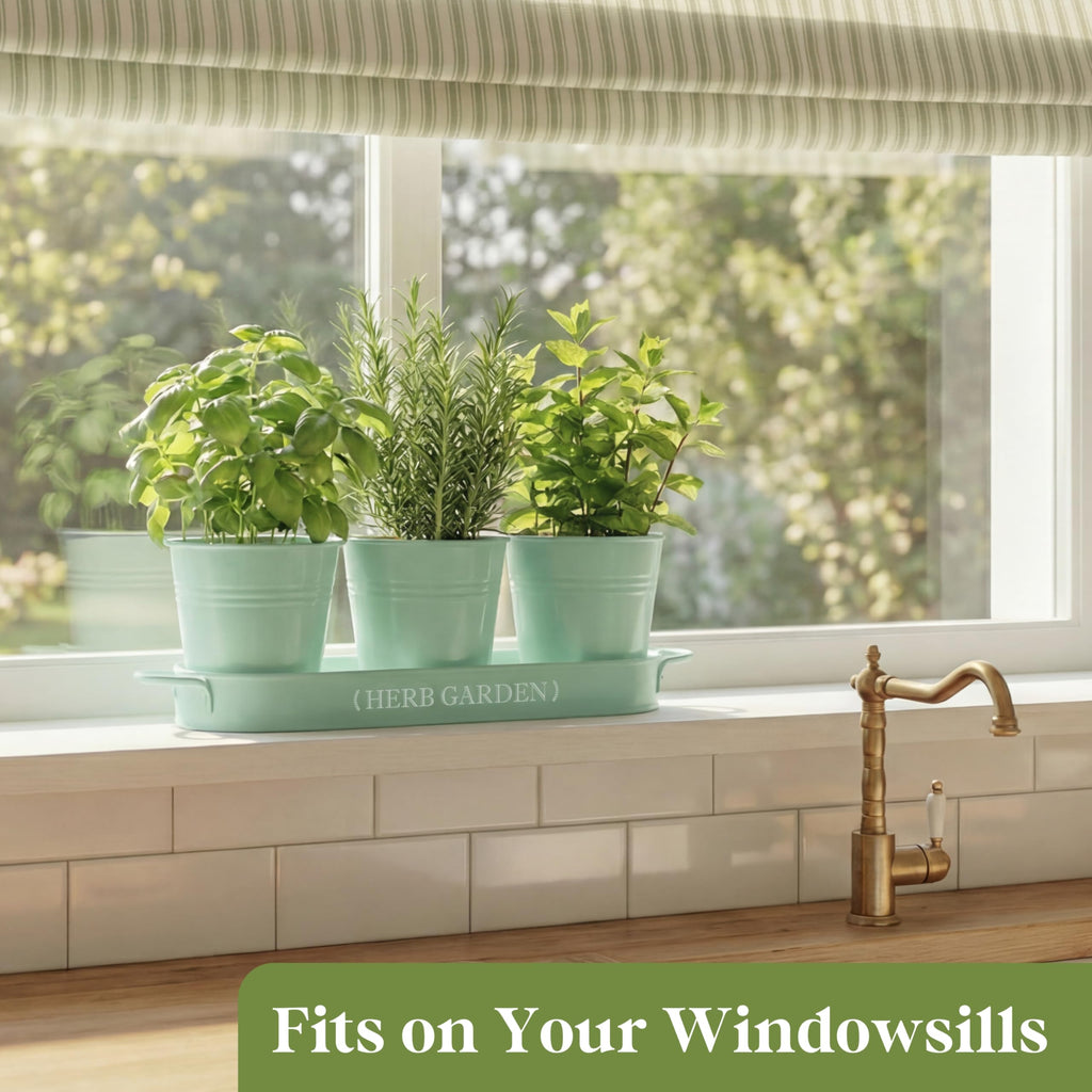 PERFNIQUE Indoor Herb Garden, Herb Planter for Indoor/Outdoor, Farmhouse Plant Pots, Windowsill Herb Garden with Tray(Planter only) Window Pots