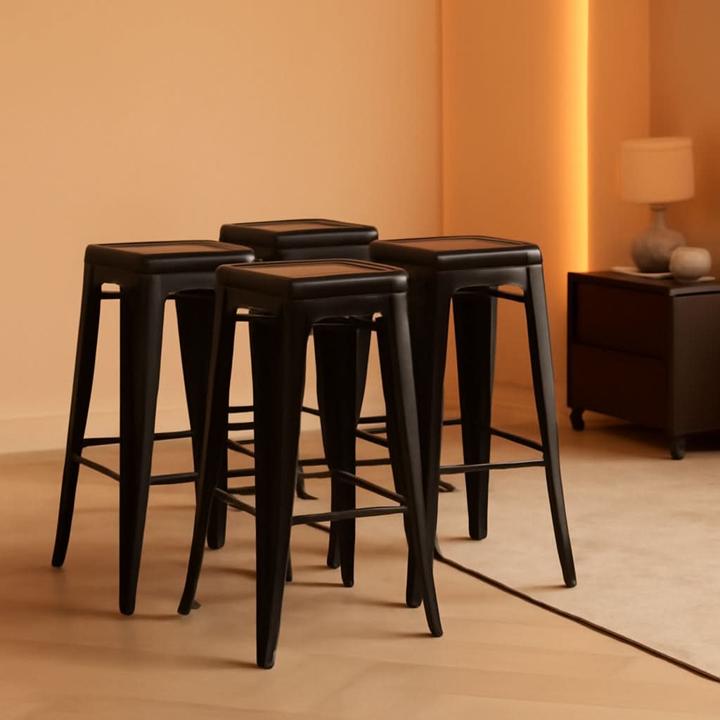 30 Inch Metal Bar Stools Stackable Indoor Outdoor Set Of 4