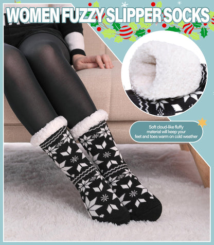 Slipper Socks for Women Fuzzy Non Slip Winter Thick Warm Soft Cozy Fleece Lining Home Socks with Grippers