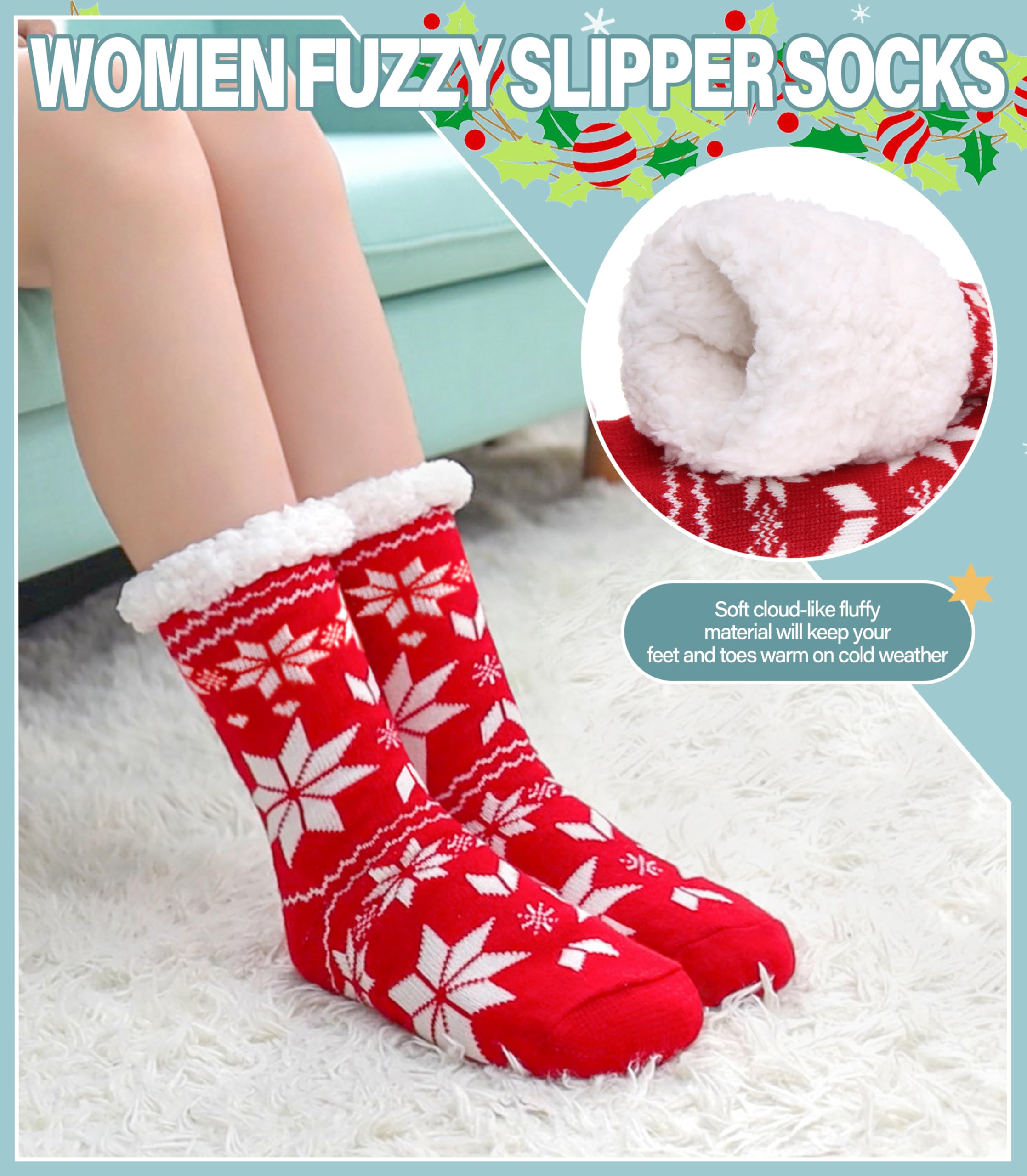 Slipper Socks for Women Fuzzy Non Slip Winter Thick Warm Soft Cozy Fleece Lining Home Socks with Grippers