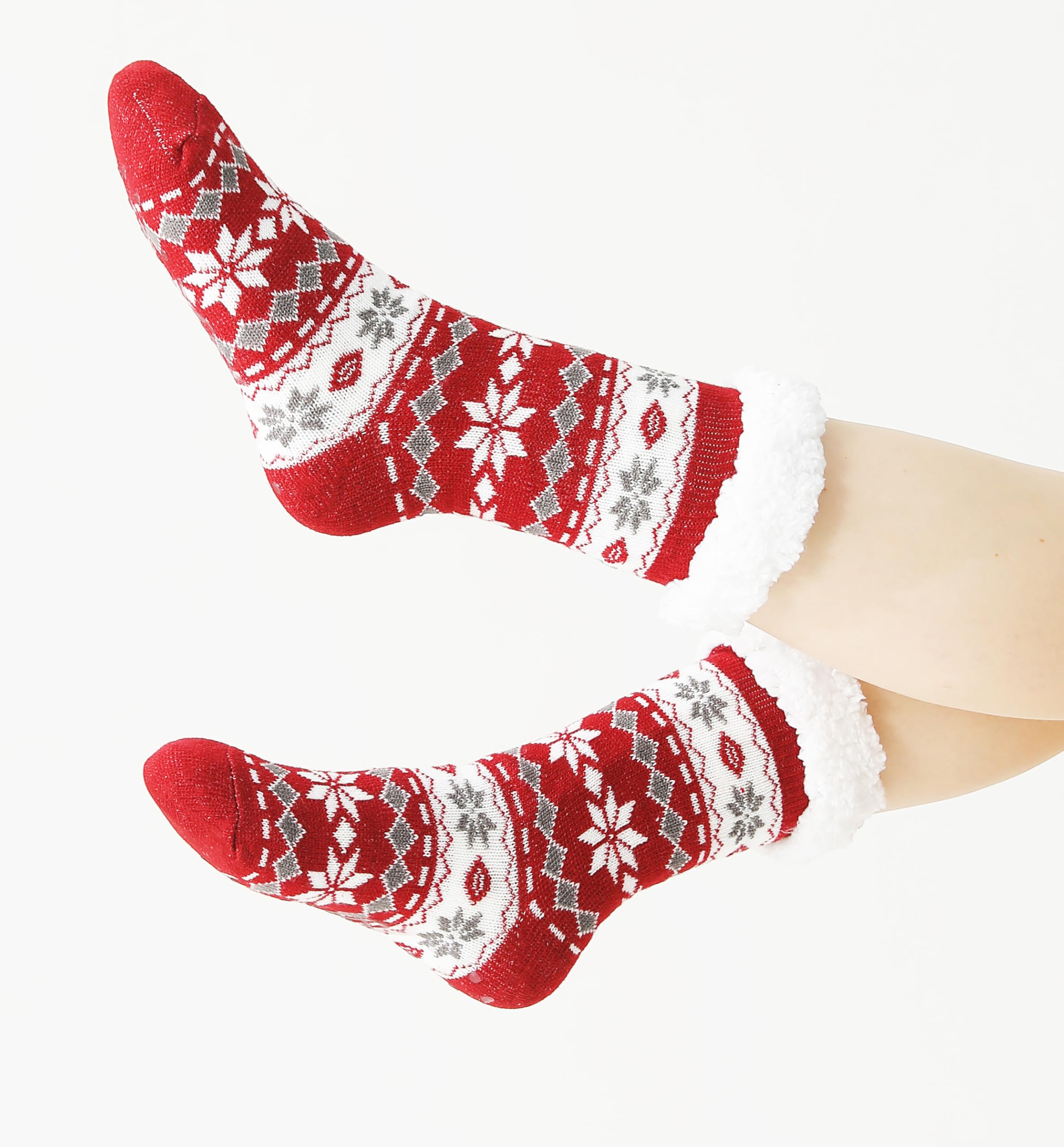 Winterlace Fuzzy Fluffy Slipper Socks, 3 Pairs Womens Sherpa Non Slip Plush Comfy Cozy Cabin Sock