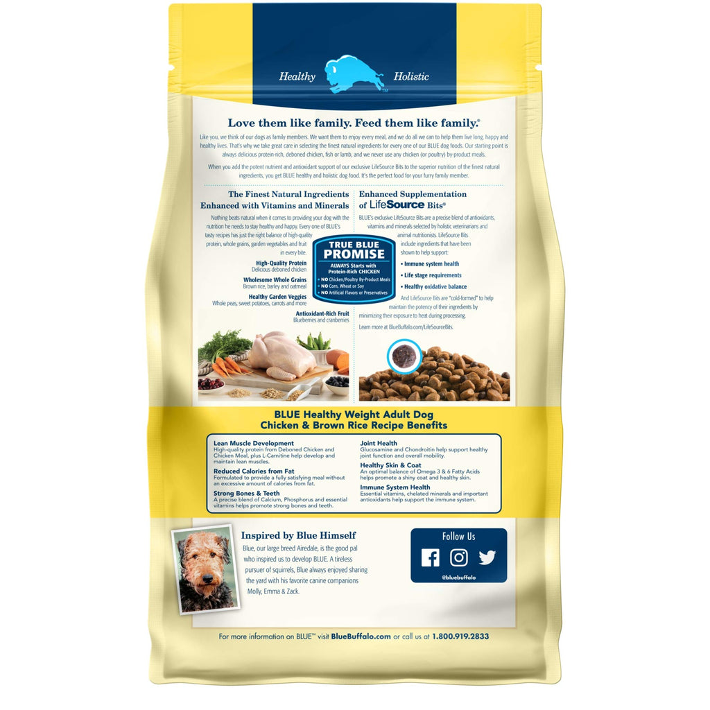 Blue Buffalo Life Protection Formula Healthy Weight Adult Dry Dog Food, Supports an Ideal Weight, Made with Natural Ingredients, Chicken & Brown Rice Recipe, 5-lb Bag