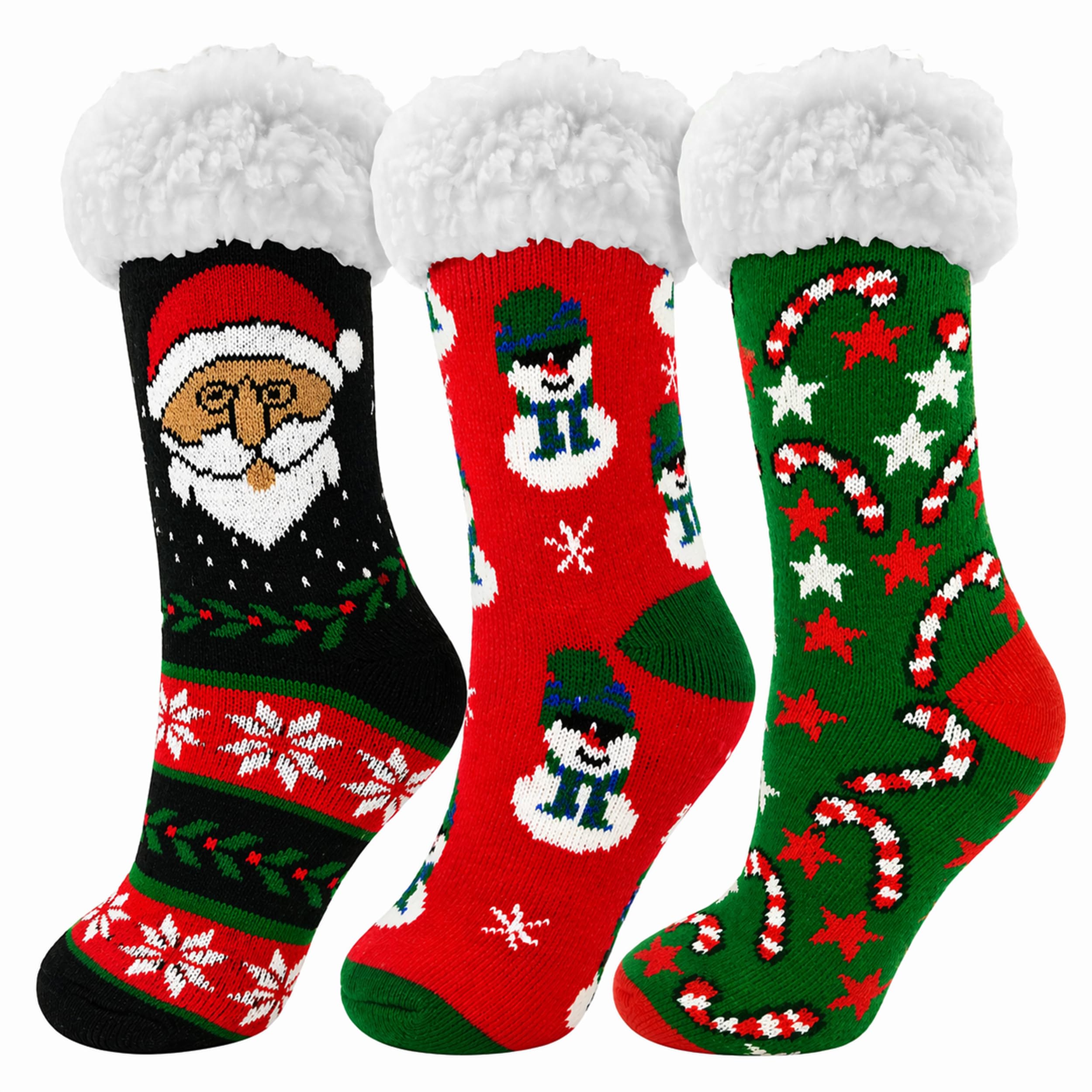 Winterlace Fuzzy Fluffy Slipper Socks, 3 Pairs Womens Sherpa Non Slip Plush Comfy Cozy Cabin Sock