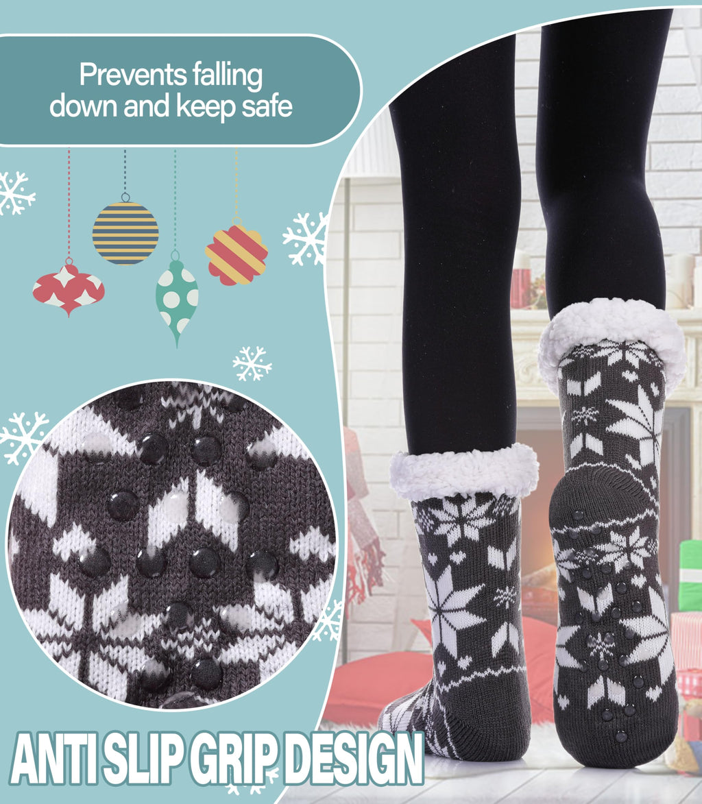 Slipper Socks for Women Fuzzy Non Slip Winter Thick Warm Soft Cozy Fleece Lining Home Socks with Grippers