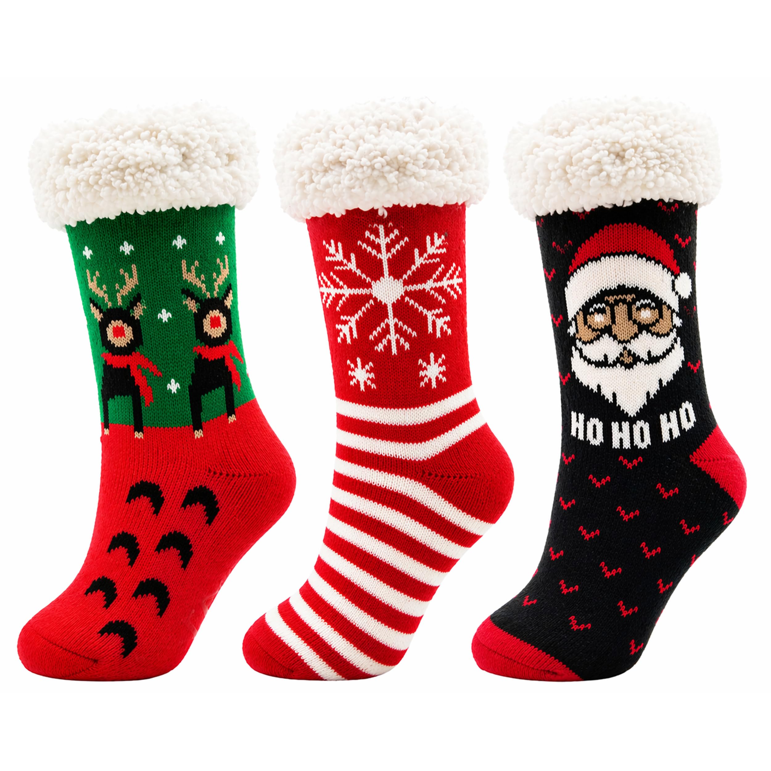 Winterlace Fuzzy Fluffy Slipper Socks, 3 Pairs Womens Sherpa Non Slip Plush Comfy Cozy Cabin Sock