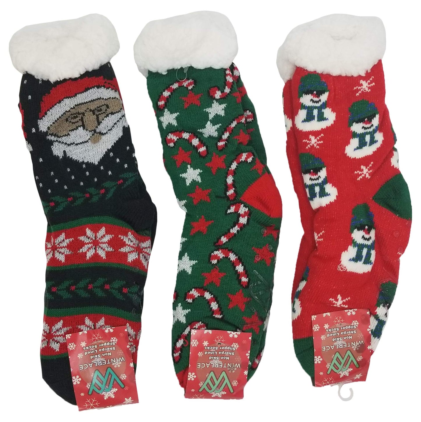 Winterlace Fuzzy Fluffy Slipper Socks, 3 Pairs Womens Sherpa Non Slip Plush Comfy Cozy Cabin Sock