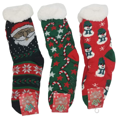 Winterlace Fuzzy Fluffy Slipper Socks, 3 Pairs Womens Sherpa Non Slip Plush Comfy Cozy Cabin Sock