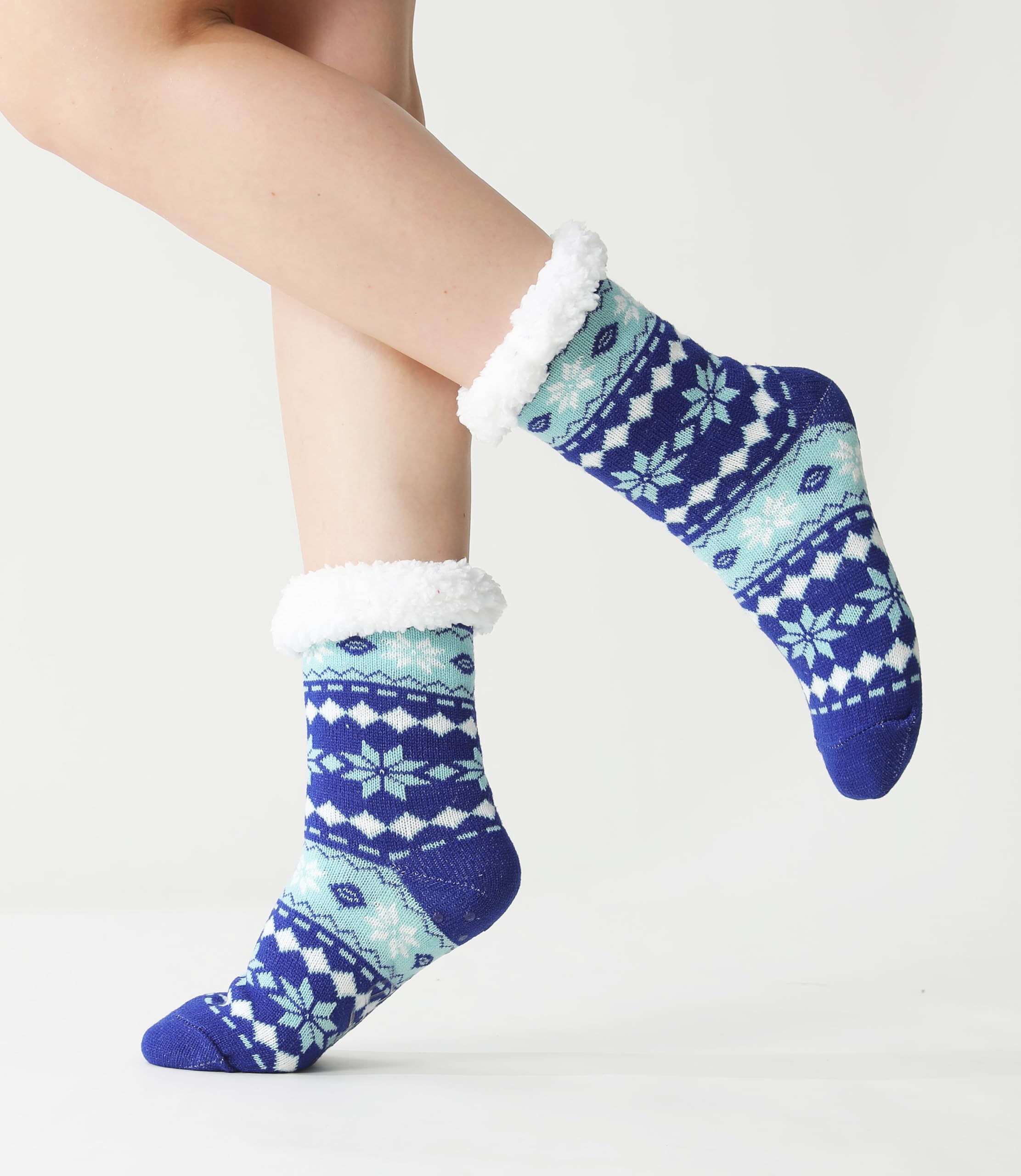 Winterlace Fuzzy Fluffy Slipper Socks, 3 Pairs Womens Sherpa Non Slip Plush Comfy Cozy Cabin Sock