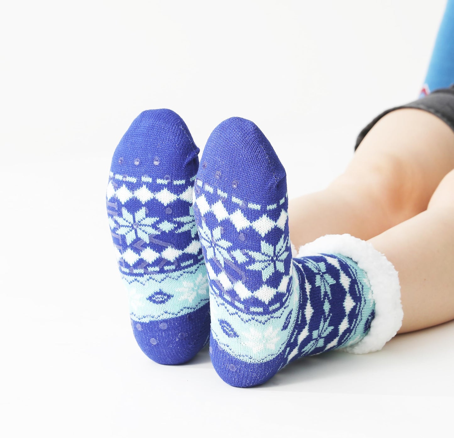 Winterlace Fuzzy Fluffy Slipper Socks, 3 Pairs Womens Sherpa Non Slip Plush Comfy Cozy Cabin Sock