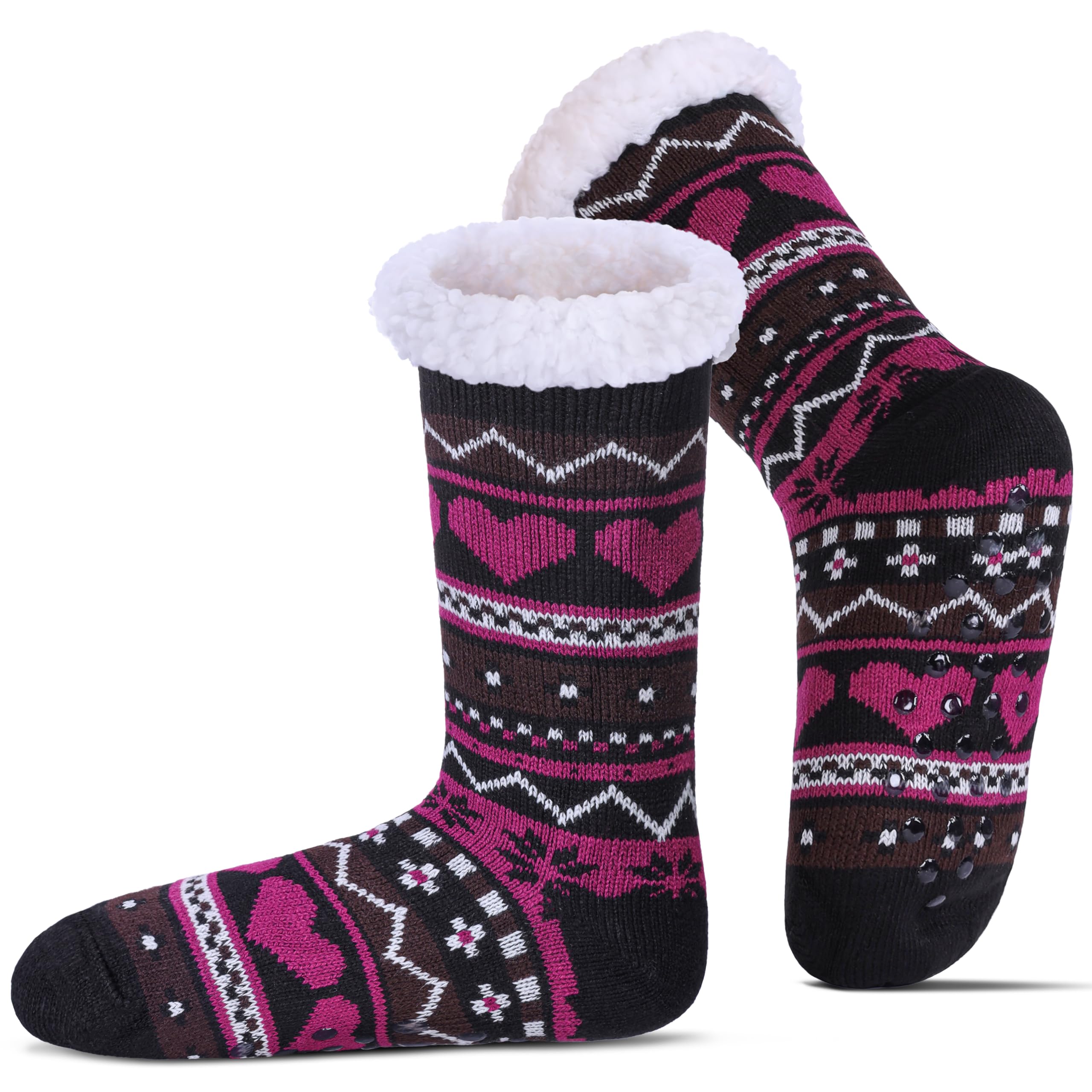 Slipper Socks for Women Fuzzy Non Slip Winter Thick Warm Soft Cozy Fleece Lining Home Socks with Grippers