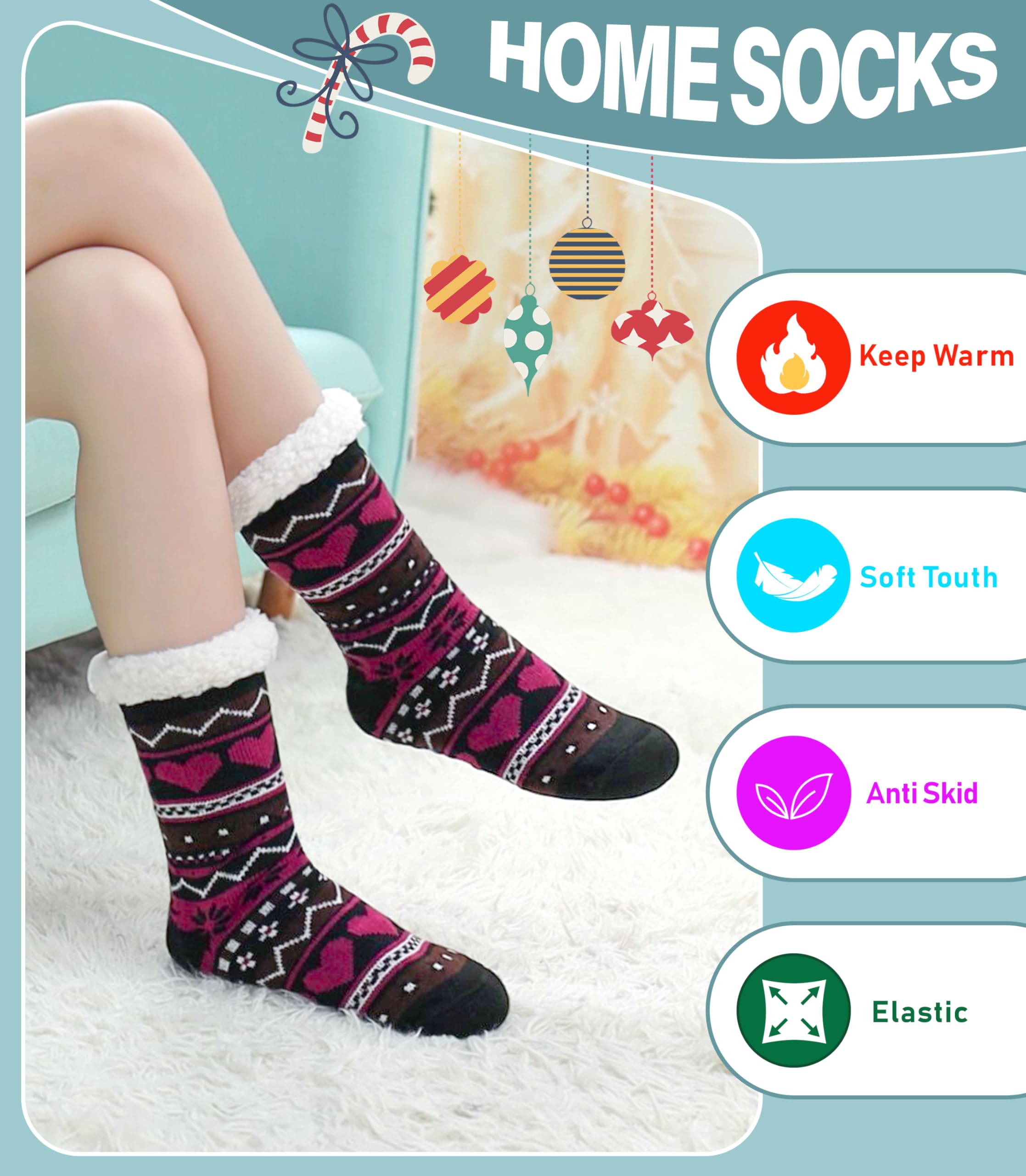 Slipper Socks for Women Fuzzy Non Slip Winter Thick Warm Soft Cozy Fleece Lining Home Socks with Grippers