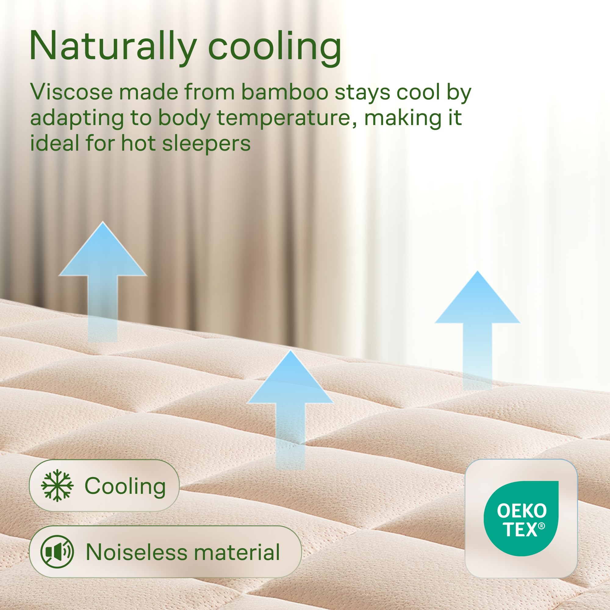 Niagara Sleep Solution Ultra Soft Queen Size Mattress Topper - Rayon Derived from Bamboo Pillow Top Mattress Pad for Back Pain Relief - Naturally Cooling for Hot Sleepers, Green