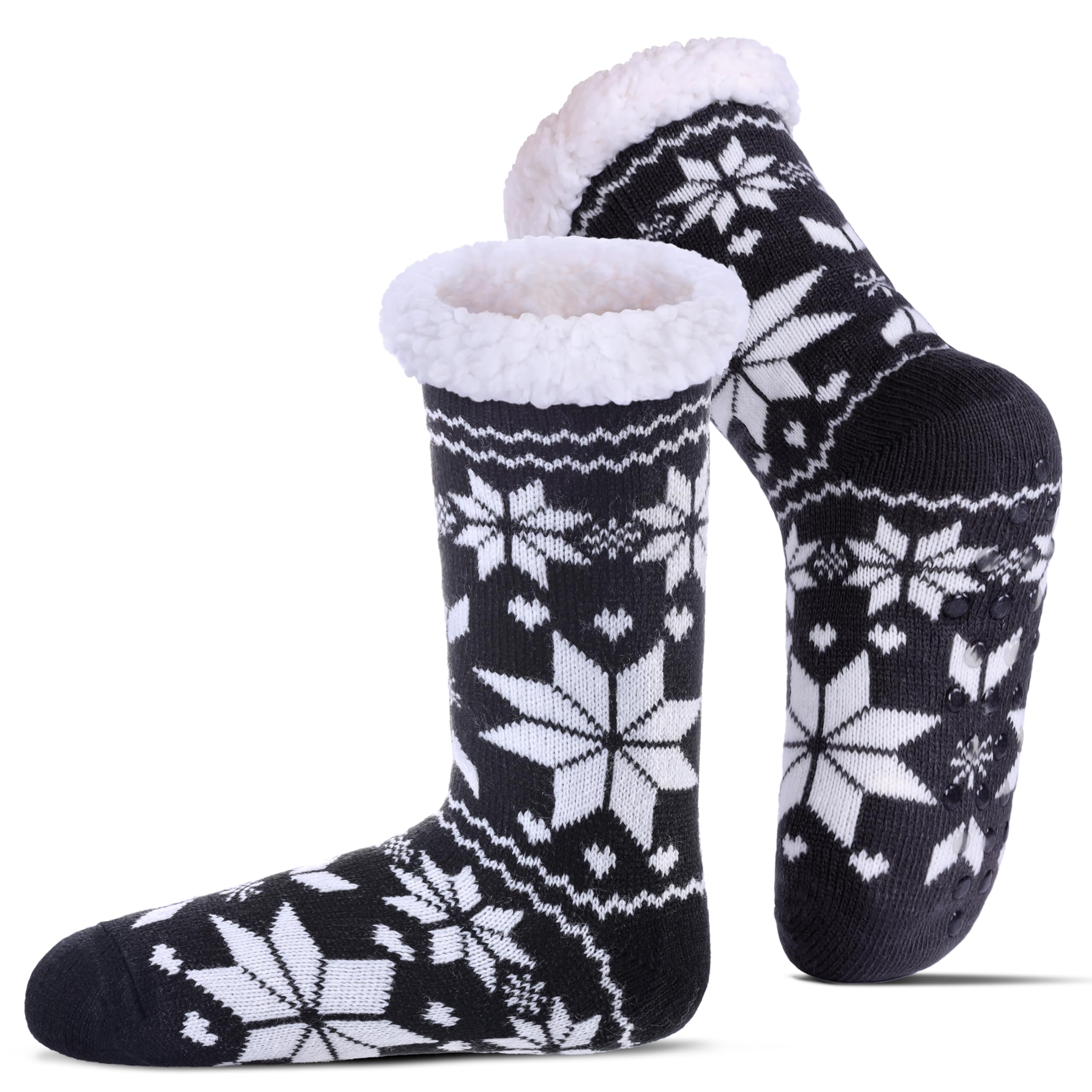 Slipper Socks for Women Fuzzy Non Slip Winter Thick Warm Soft Cozy Fleece Lining Home Socks with Grippers