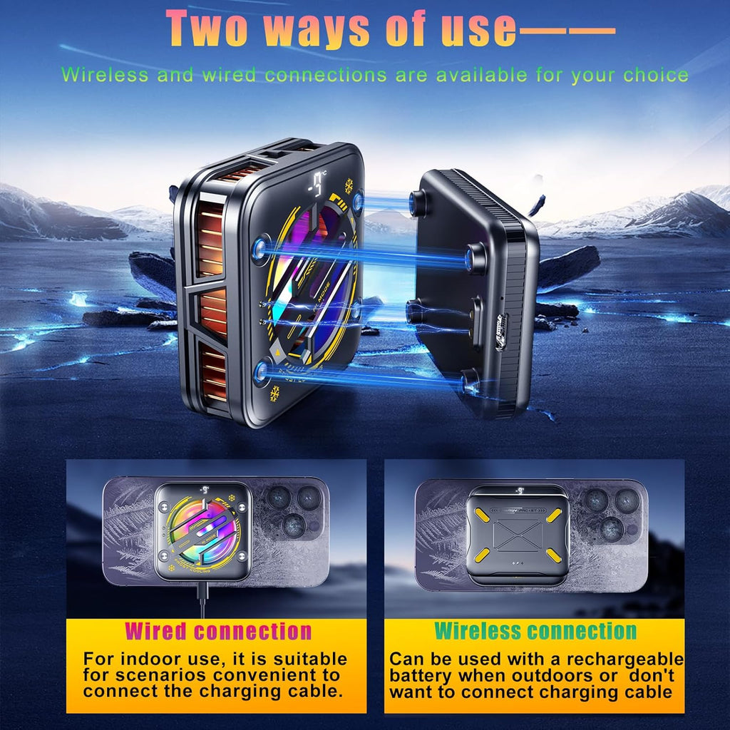 Magnetic Phone Cooler with Battery,Rechargeable Wireless Cooling Fan for iPhone/iPad,Phone Cooling Case Radiator Heatsink with RGB LED for iPhone MagSafe Series/Samsung/Android