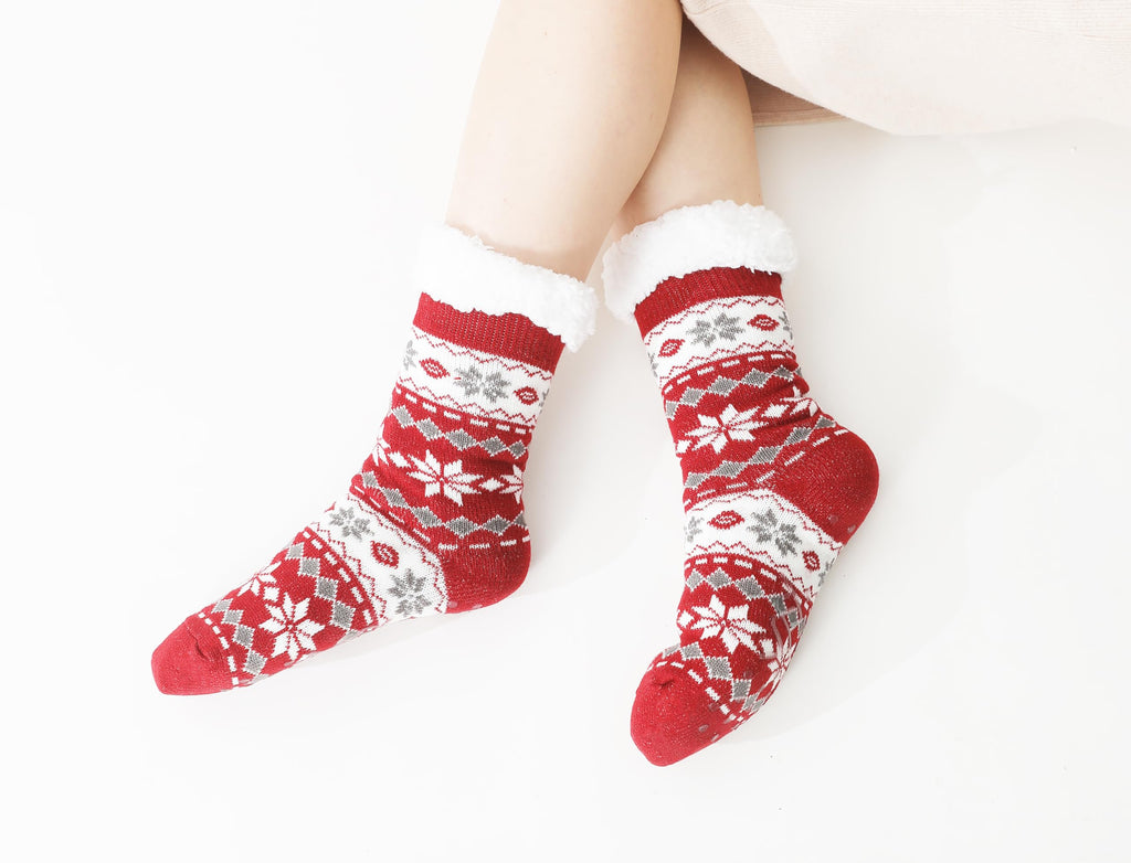 Winterlace Fuzzy Fluffy Slipper Socks, 3 Pairs Womens Sherpa Non Slip Plush Comfy Cozy Cabin Sock