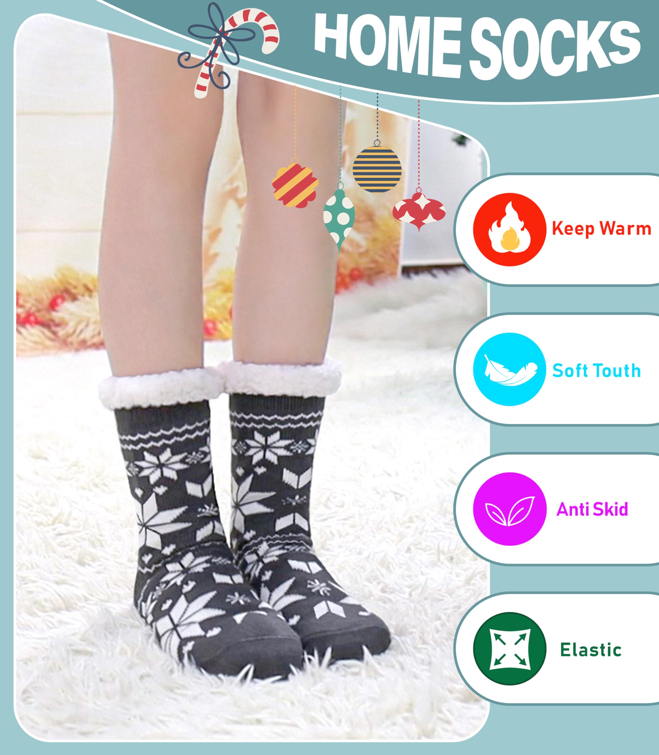 Slipper Socks for Women Fuzzy Non Slip Winter Thick Warm Soft Cozy Fleece Lining Home Socks with Grippers