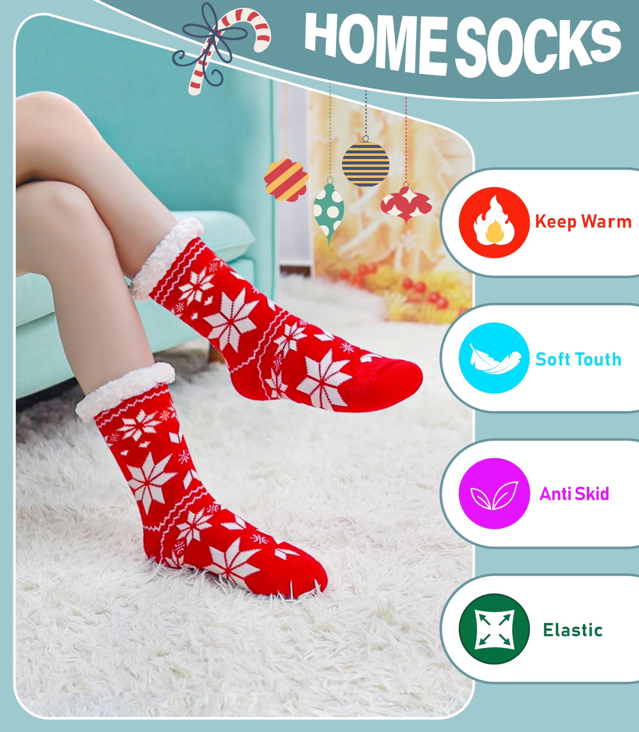 Slipper Socks for Women Fuzzy Non Slip Winter Thick Warm Soft Cozy Fleece Lining Home Socks with Grippers