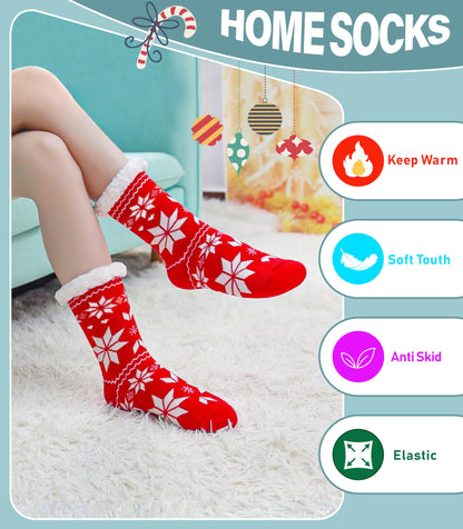 Slipper Socks for Women Fuzzy Non Slip Winter Thick Warm Soft Cozy Fleece Lining Home Socks with Grippers