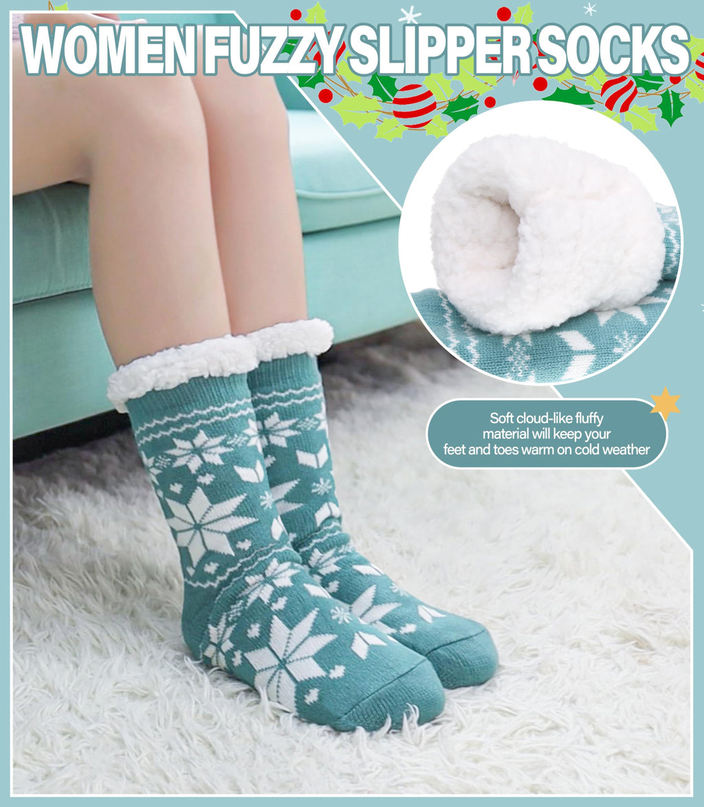 Slipper Socks for Women Fuzzy Non Slip Winter Thick Warm Soft Cozy Fleece Lining Home Socks with Grippers