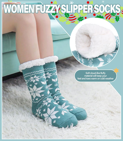 Slipper Socks for Women Fuzzy Non Slip Winter Thick Warm Soft Cozy Fleece Lining Home Socks with Grippers