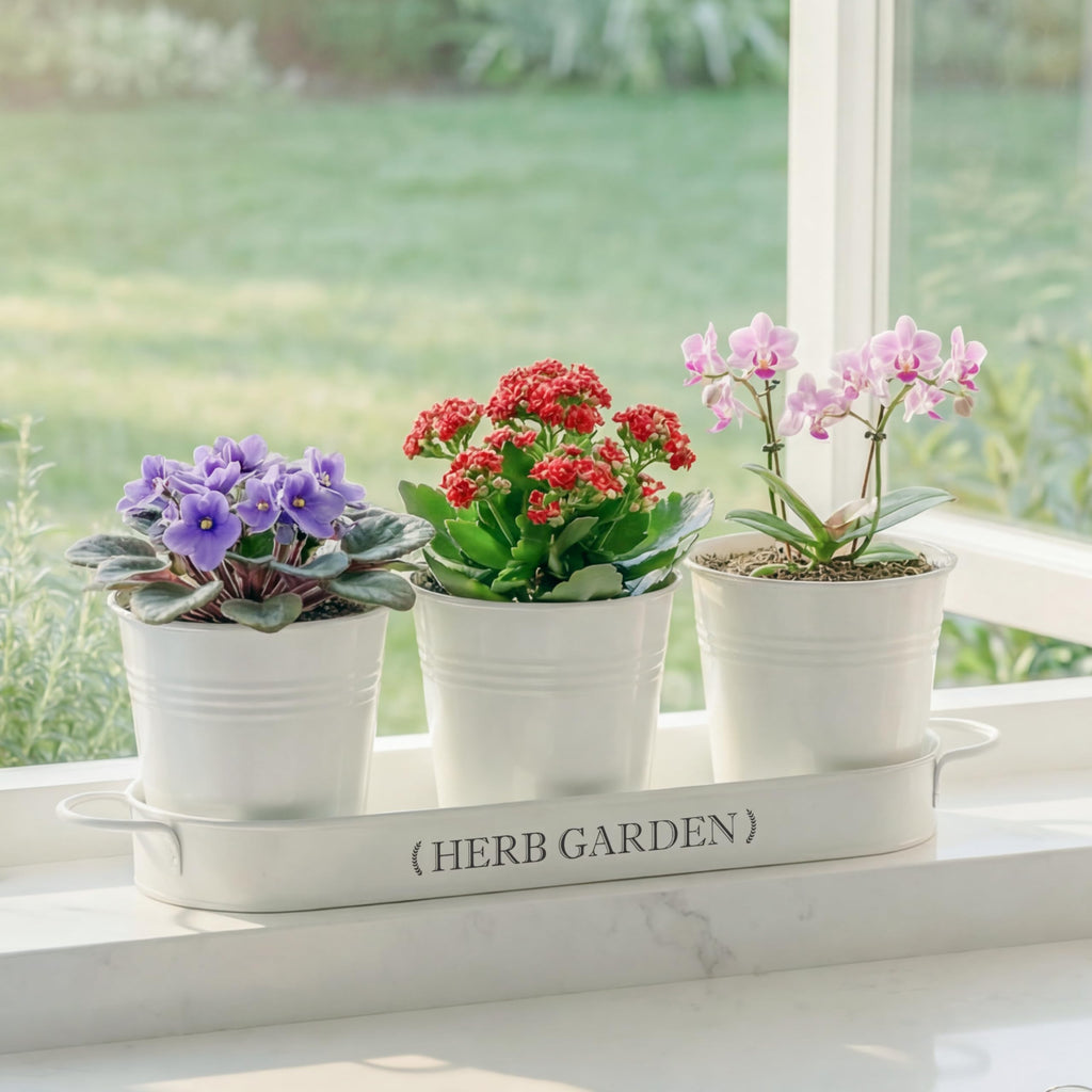 PERFNIQUE Indoor Herb Garden, Herb Planter for Indoor/Outdoor, Farmhouse Plant Pots, Windowsill Herb Garden with Tray(Planter only) Window Pots