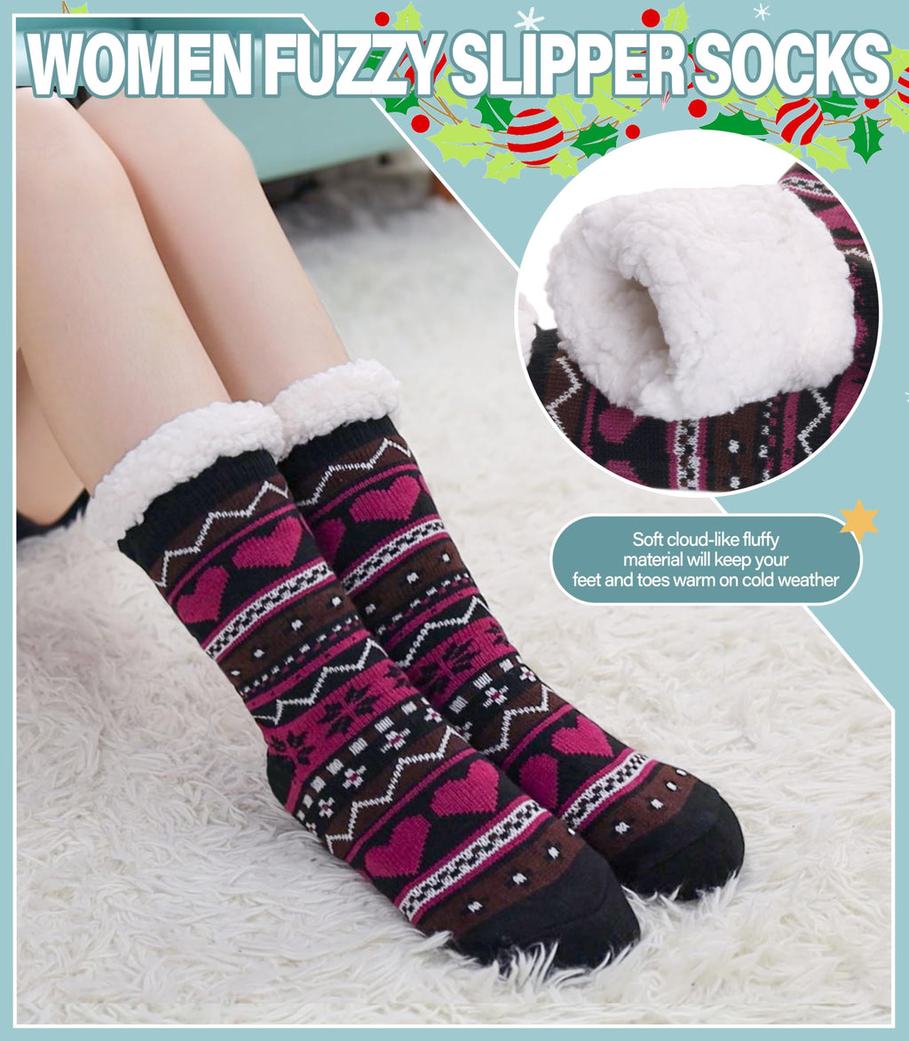 Slipper Socks for Women Fuzzy Non Slip Winter Thick Warm Soft Cozy Fleece Lining Home Socks with Grippers