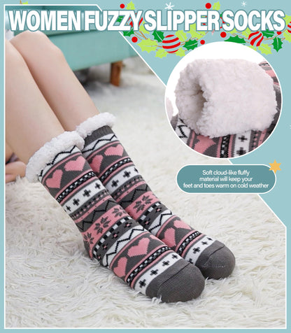 Slipper Socks for Women Fuzzy Non Slip Winter Thick Warm Soft Cozy Fleece Lining Home Socks with Grippers