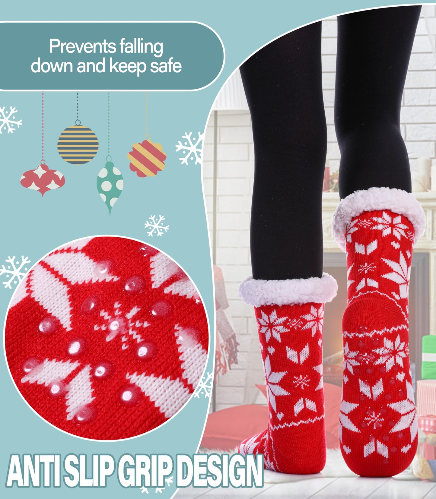 Slipper Socks for Women Fuzzy Non Slip Winter Thick Warm Soft Cozy Fleece Lining Home Socks with Grippers