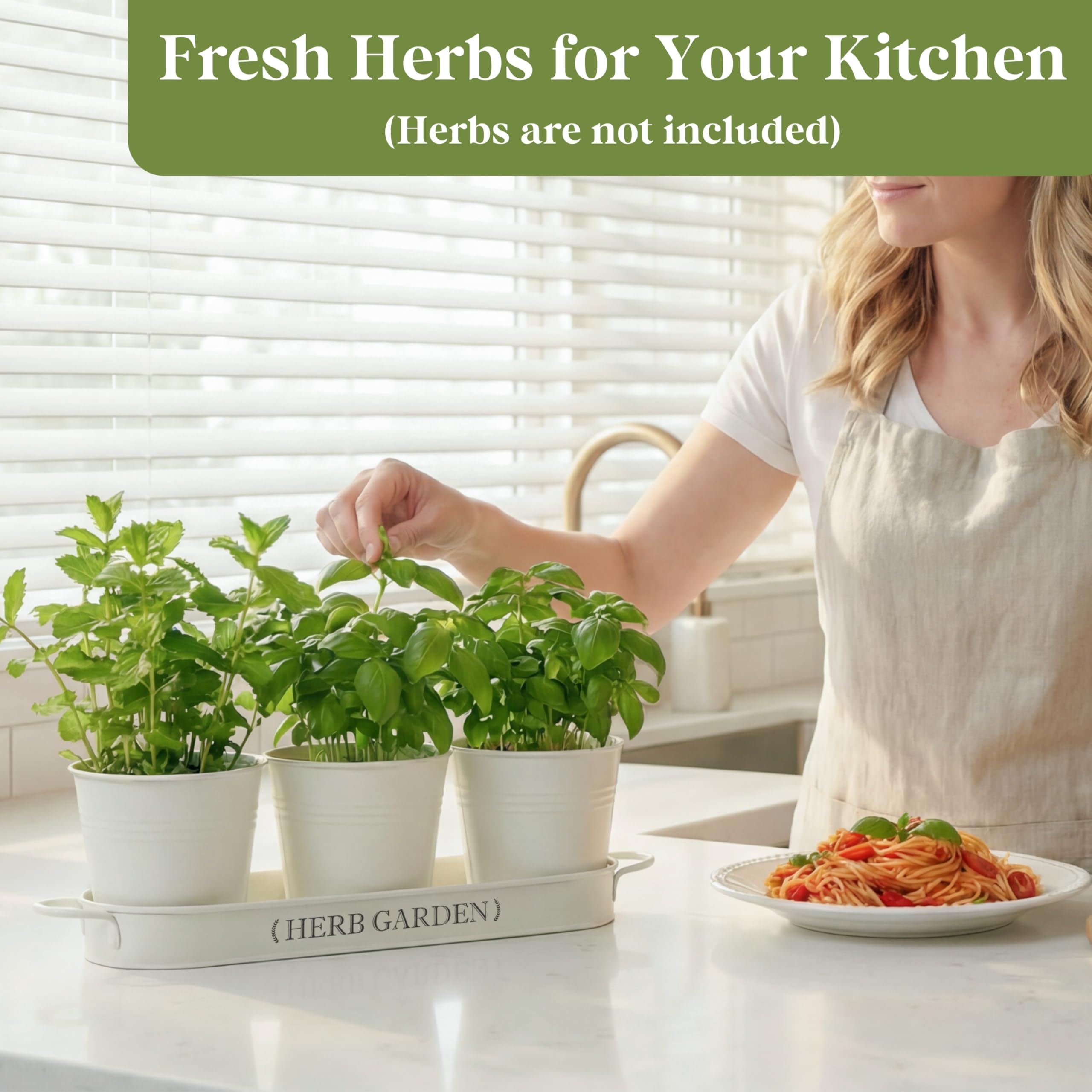 PERFNIQUE Indoor Herb Garden, Herb Planter for Indoor/Outdoor, Farmhouse Plant Pots, Windowsill Herb Garden with Tray(Planter only) Window Pots