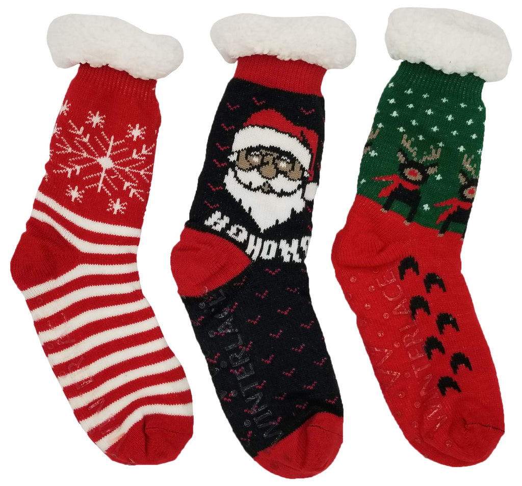 Winterlace Fuzzy Fluffy Slipper Socks, 3 Pairs Womens Sherpa Non Slip Plush Comfy Cozy Cabin Sock