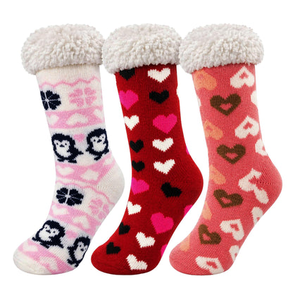 Winterlace Fuzzy Fluffy Slipper Socks, 3 Pairs Womens Sherpa Non Slip Plush Comfy Cozy Cabin Sock