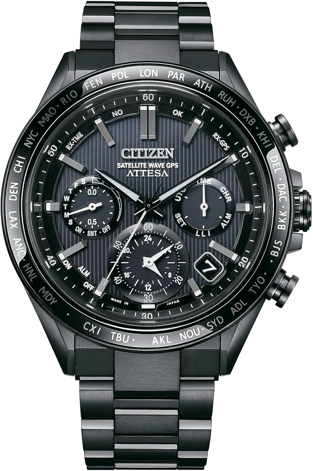 CITIZEN Mens Eco-Drive Attesa Satellite Wave GPS Chronograph, Black Super Titanium with DLC Coated Case & Bracelet, Black Dial (Style: CC4055-65E)