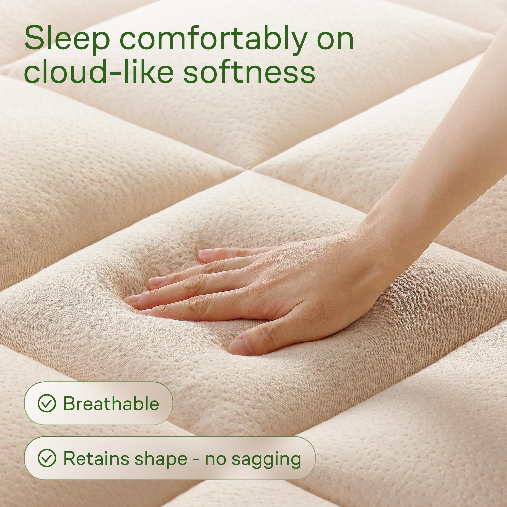 Niagara Sleep Solution Ultra Soft Queen Size Mattress Topper - Rayon Derived from Bamboo Pillow Top Mattress Pad for Back Pain Relief - Naturally Cooling for Hot Sleepers, Green