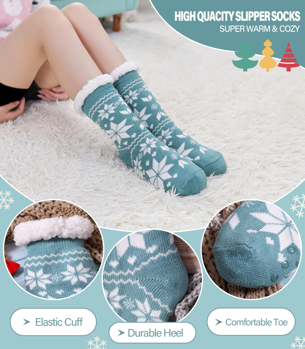 Slipper Socks for Women Fuzzy Non Slip Winter Thick Warm Soft Cozy Fleece Lining Home Socks with Grippers