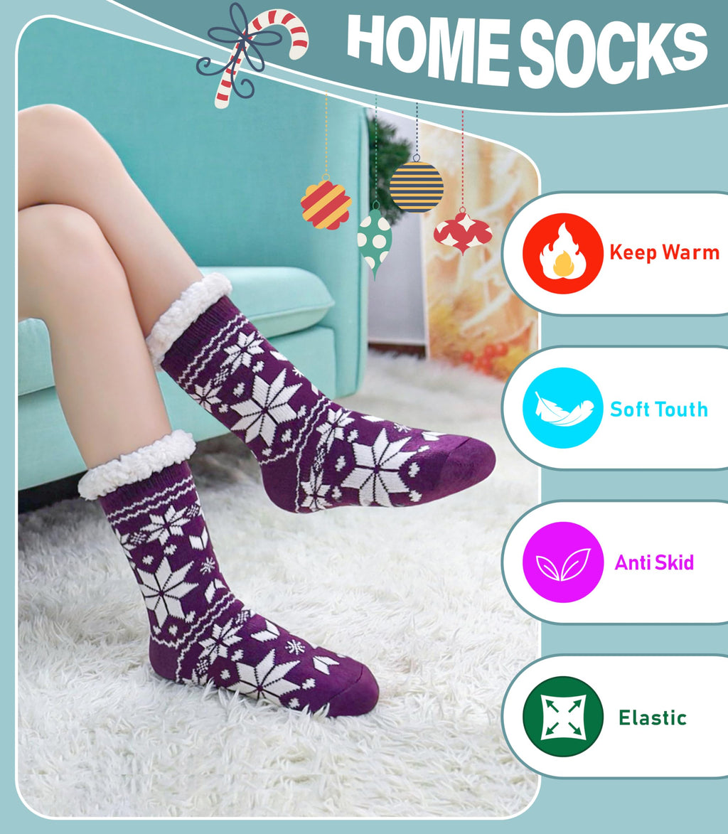 Slipper Socks for Women Fuzzy Non Slip Winter Thick Warm Soft Cozy Fleece Lining Home Socks with Grippers