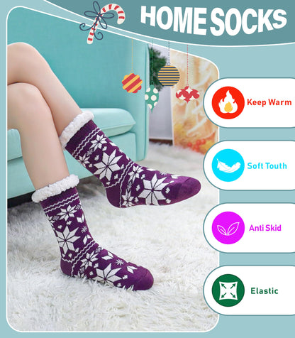 Slipper Socks for Women Fuzzy Non Slip Winter Thick Warm Soft Cozy Fleece Lining Home Socks with Grippers