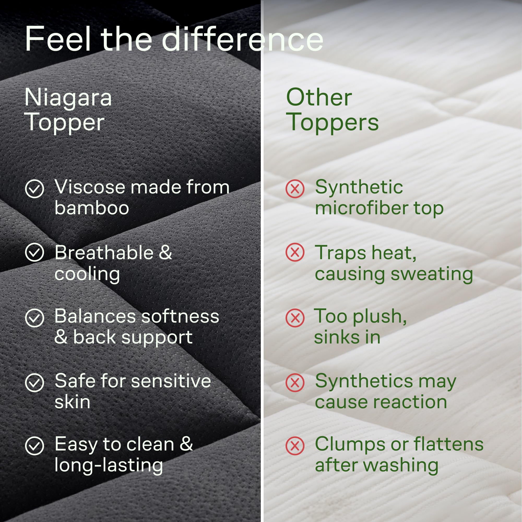 Niagara Sleep Solution Ultra Soft Queen Size Mattress Topper - Rayon Derived from Bamboo Pillow Top Mattress Pad for Back Pain Relief - Naturally Cooling for Hot Sleepers, Green