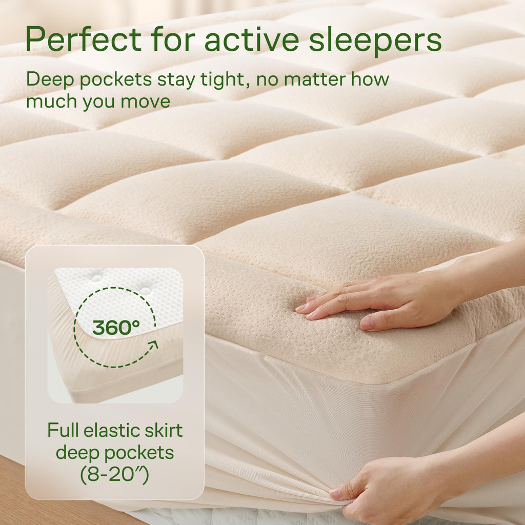 Niagara Sleep Solution Ultra Soft Queen Size Mattress Topper - Rayon Derived from Bamboo Pillow Top Mattress Pad for Back Pain Relief - Naturally Cooling for Hot Sleepers, Green